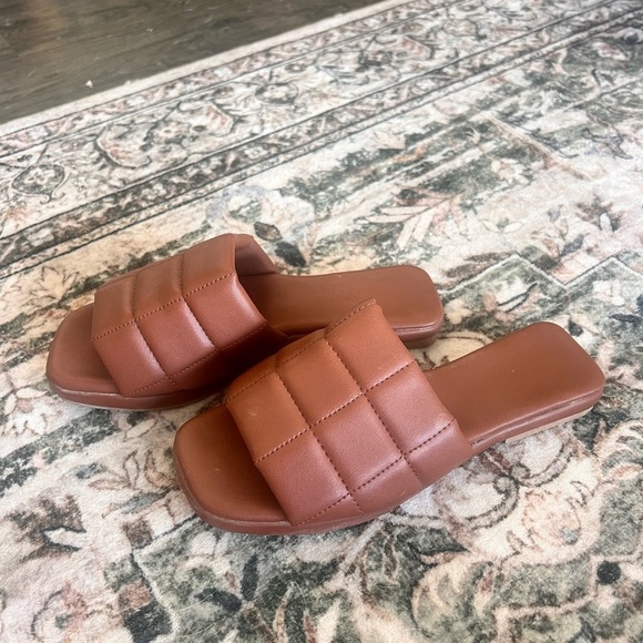Brown Quilted Slide Sandals - Picture 2 of 2
